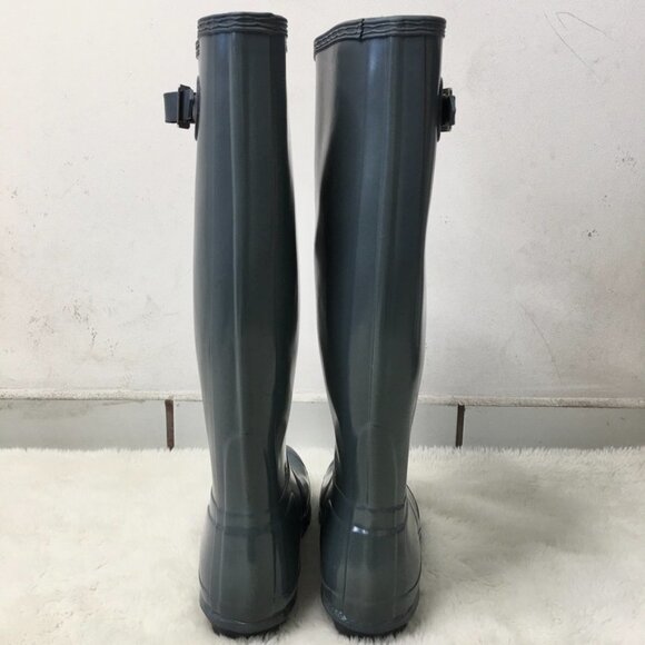 Hunter Women's Gray Glossy Tall Rain Boots Size 8 / 39 EU - Picture 7 of 16